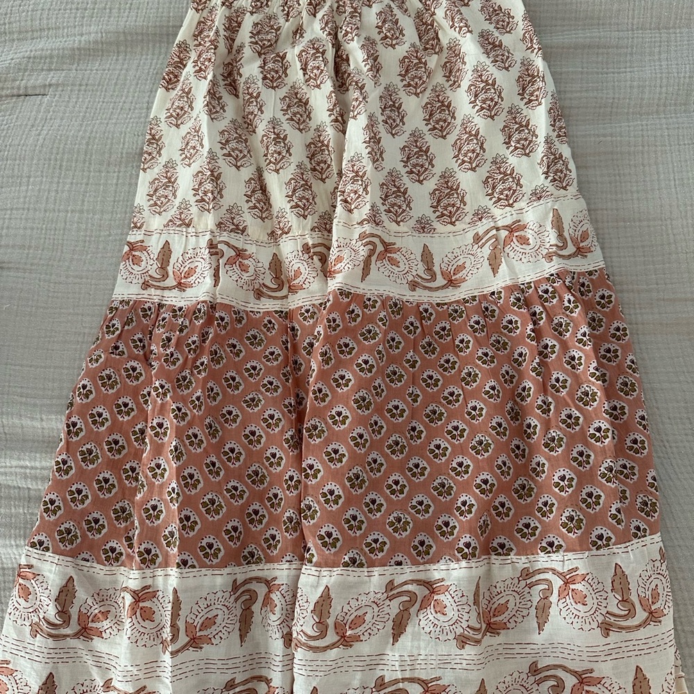 Marea Block Print Maxi Skirt - Cream and Coral/Brown